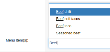 Menu Item Popup