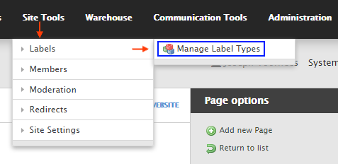 Manage Label Types Link