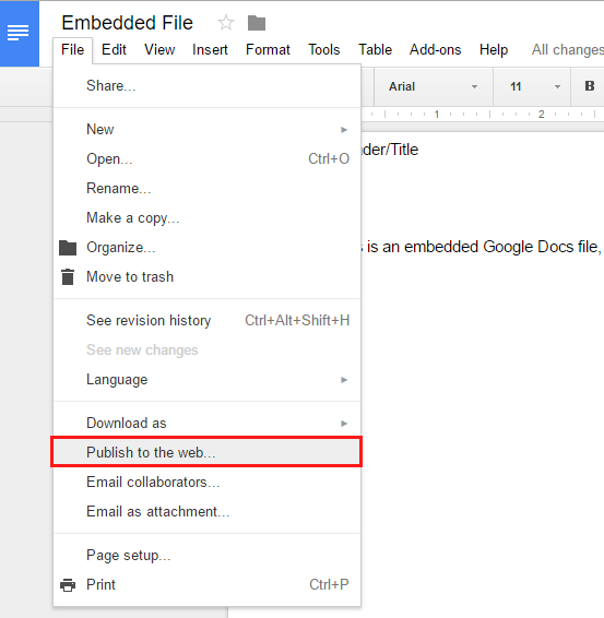 Google Docs File Menu