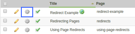 redirected page properties button