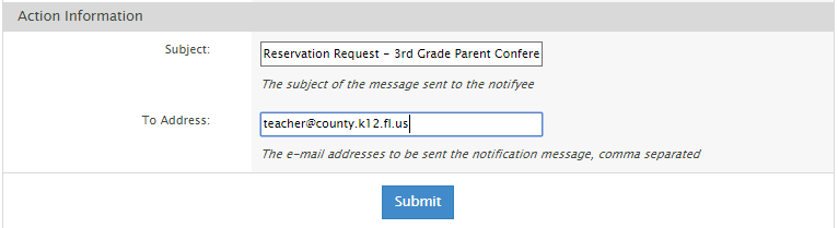 notification email form action